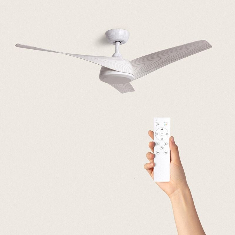 foto del prodotto ventilatore da soffitto silenzioso eubea 132cm motore dc , colore lama legno bianco, telecomando, senza luce, wifi false