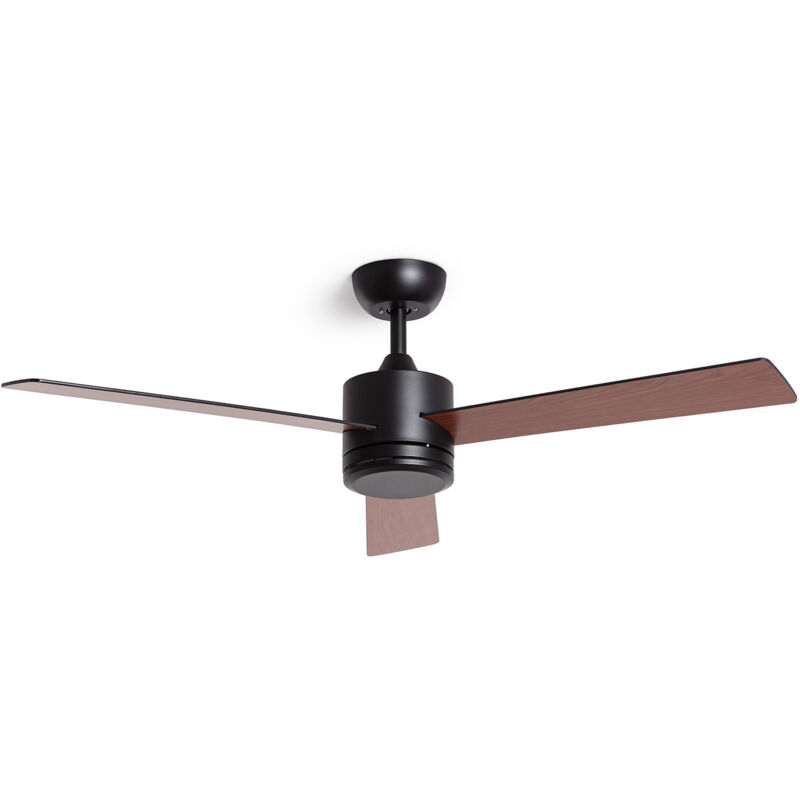 foto del prodotto ventilatore da soffitto silenzioso fleves 132cm motore dc, colore lama legno scuro, telecomando, senza luce, wifi false
