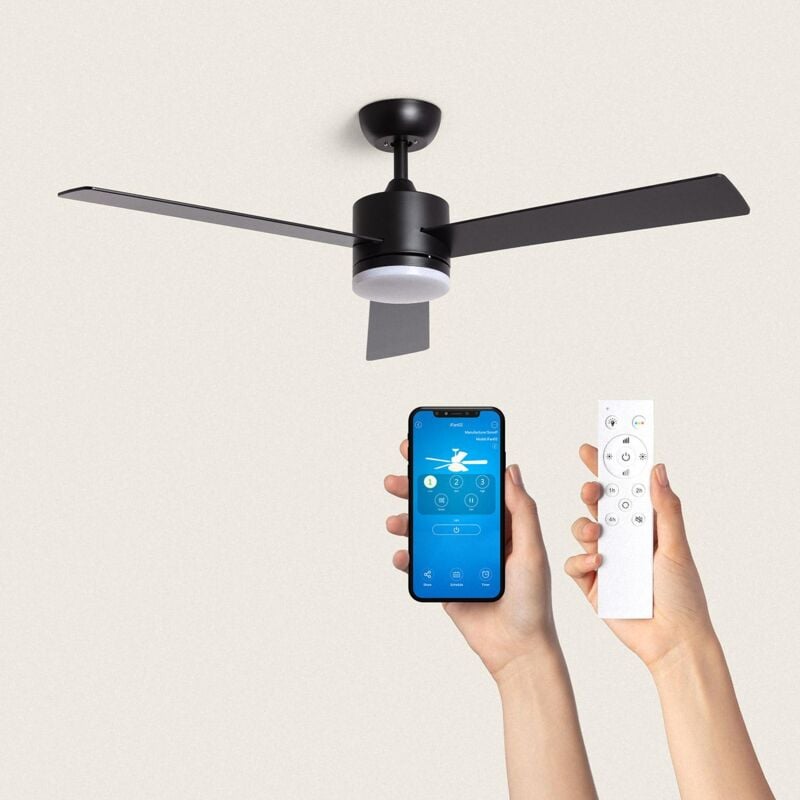 foto del prodotto ventilatore da soffitto silenzioso fleves 132cm motore dc, colore lama nero, telecomando, con luce, wifi true