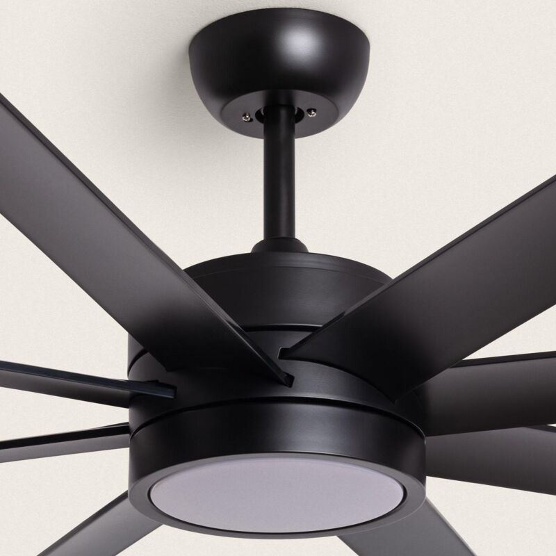 foto del prodotto ventilatore da soffitto silenzioso hidra nero 165cm motore dc con luce, controller a parete telecomando, wifi false