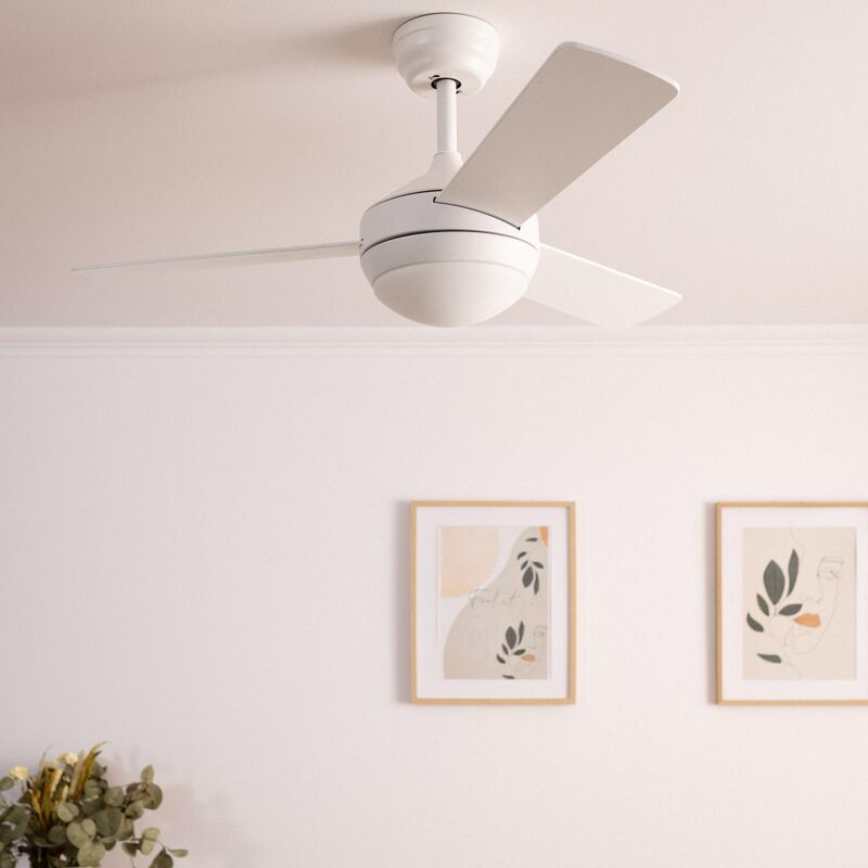 foto del prodotto ventilatore da soffitto silenzioso navy 107cm motore dc per esterni bianco con luce, telecomando, wifi false