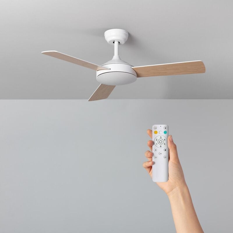 foto del prodotto ventilatore da soffitto silenzioso navy 107cm motore dc per esterni legno chiaro senza luce telecomando