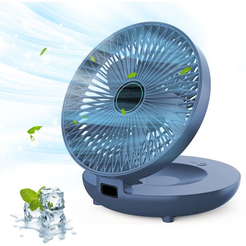 foto del prodotto ventilatore da tavolo portatile blu usb ricaricabile 1200mah con 3 velocit ventilatore da parete pieghevole per camera da letto cucina yoga