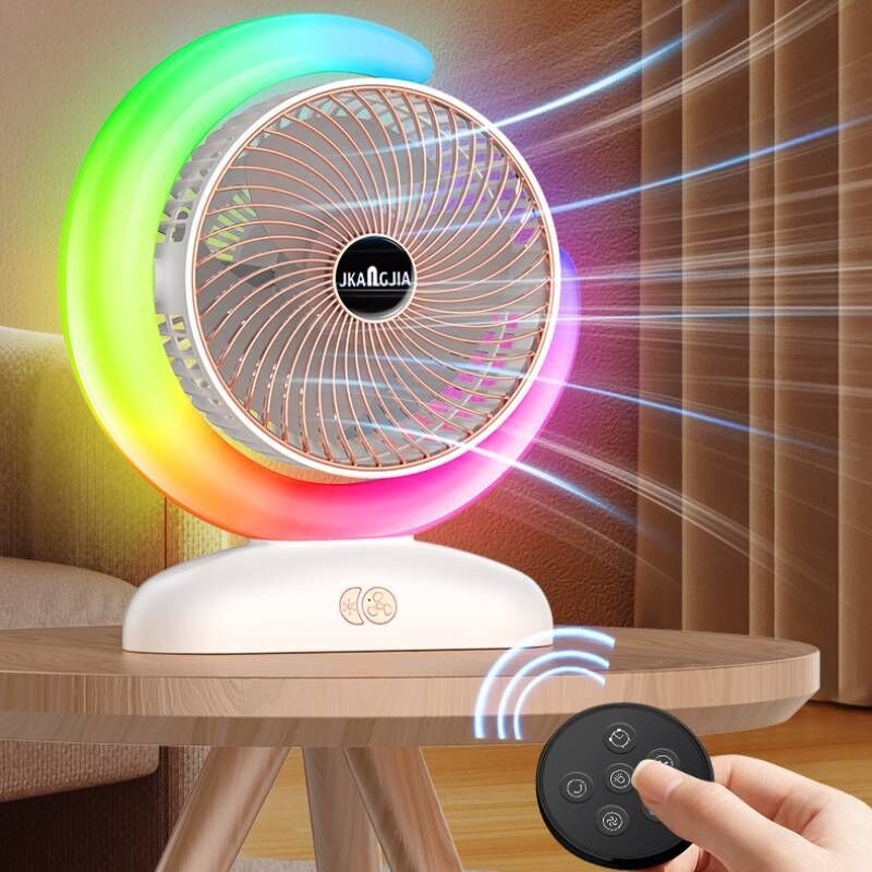 foto del prodotto ventilatore da tavolo portatile, ventilatore con luce, ricaricabile tramite usb, ventilatore con telecomando, adatto per uso interno ed esterno, oro