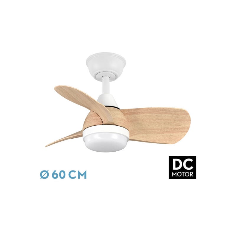 foto del prodotto ventilatore dc 24w pirdo bianco faggio 3 lame 60d 2400lm 6 velocit 3000 4500 6000k quake, memoria timer fabrilamp