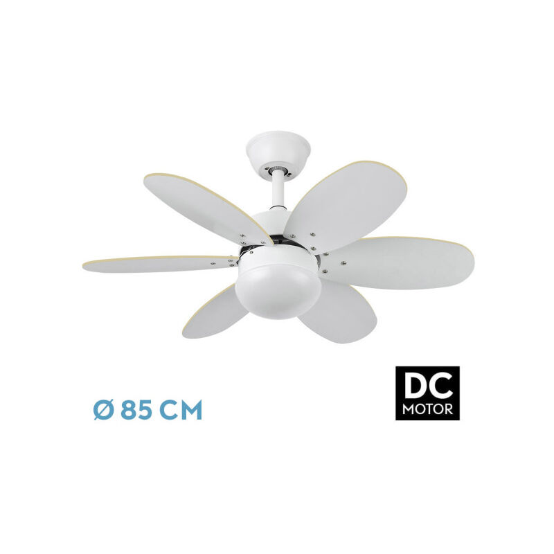 foto del prodotto ventilatore dc 6 pale, reversibile bianco faggio, 41x85 cm, remote controllo e timer, ideale per climatizzare gli spazi e migliorare elcomfort.