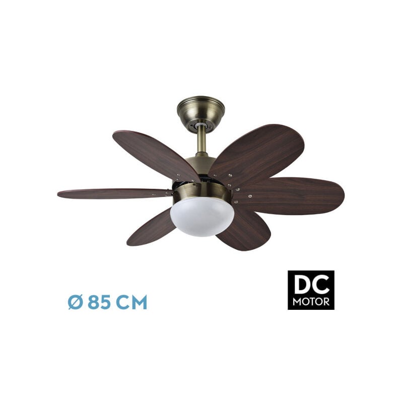 foto del prodotto ventilatore dc alves 2xe27 pelle 6 pale rev. ciliegio noce 41x85d con telecomando e timer