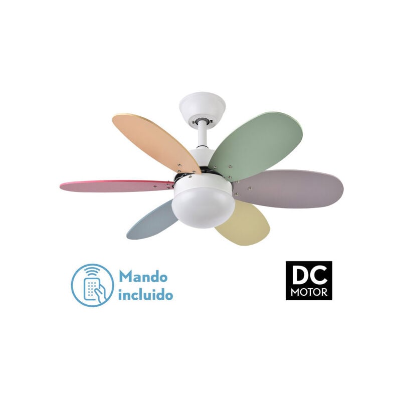 foto del prodotto ventilatore dc alves 2xe27 white 6 pale rev. pastello intenso 41x85d con telecomando e timer