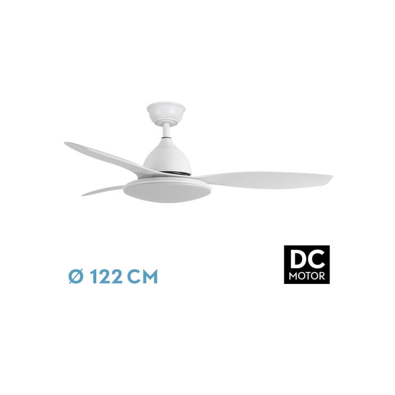 foto del prodotto ventilatore dc bianco yael 72w 3000 4000 6000k 122d 7200lm 3 pale, telecomando timer memoria