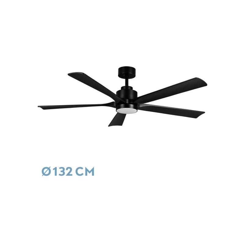 foto del prodotto ventilatore dc cairo 24w 2400lm nero 5aspas 132d 3000k,4500k,6000k telecomando timer memoria