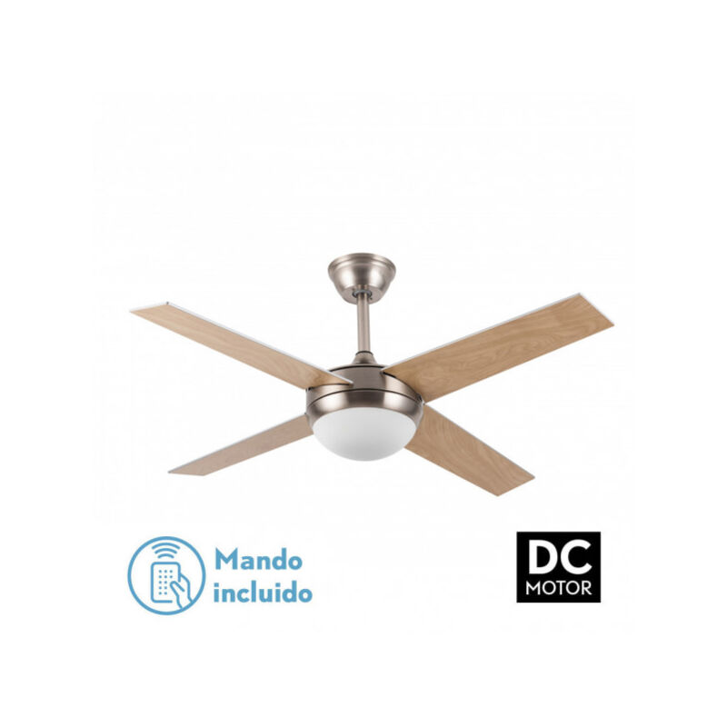 foto del prodotto ventilatore dc ciro 2xe27 nichel 4 asp.rev. argento faggio 35 45x116,8d telecomando e timer