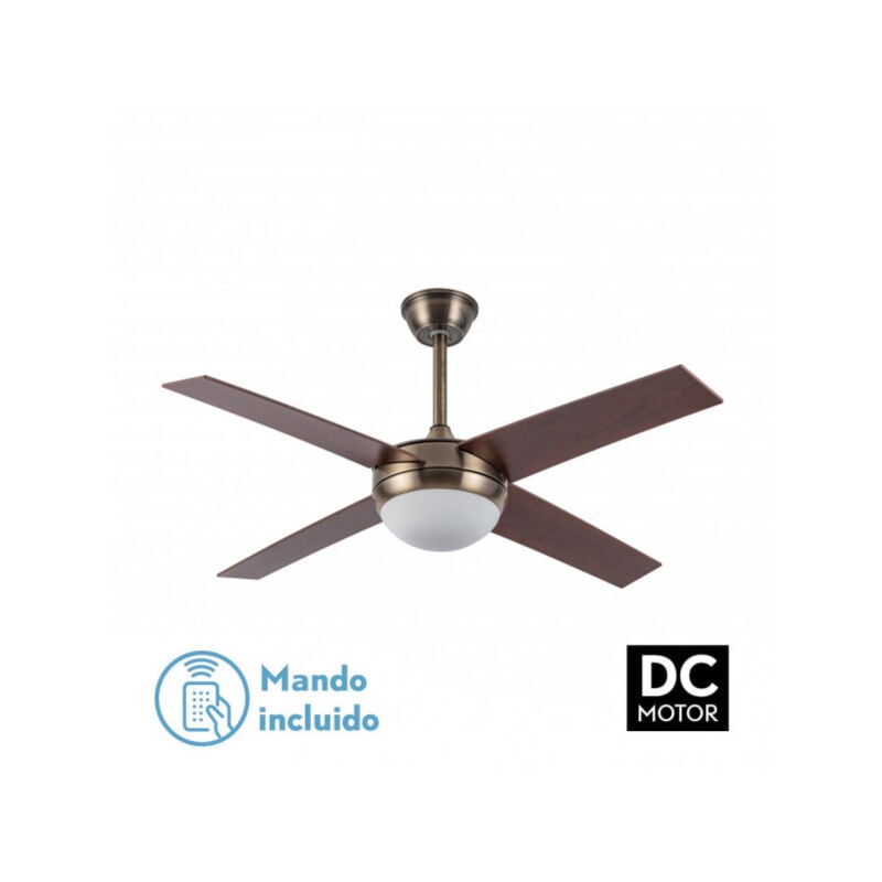 foto del prodotto ventilatore dc ciro 2xe27 pelle 4 asp. noce 35 45x116,8d telecomando e timer