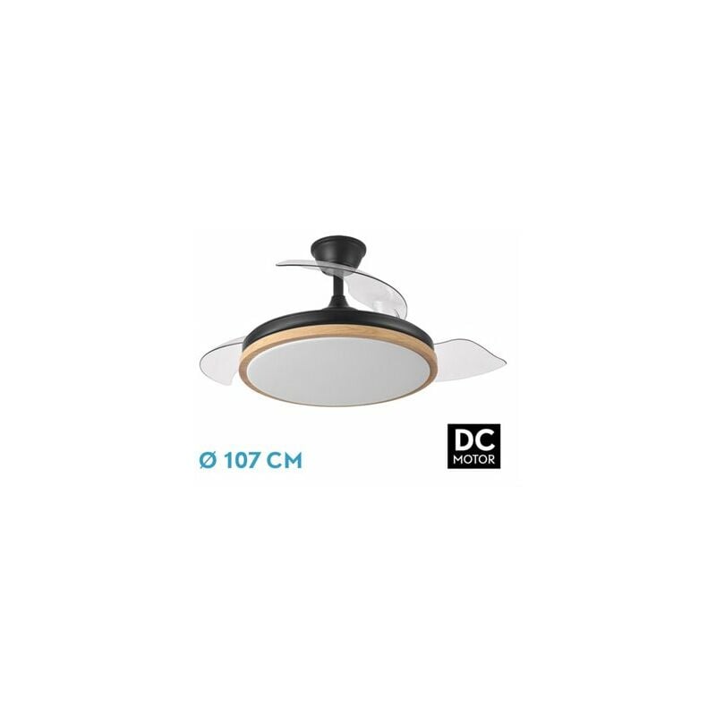 foto del prodotto ventilatore dc evros 72w 6120lm nero haya 107d 3asp.fold out 3000 4000 6000k telecomando temp memoria