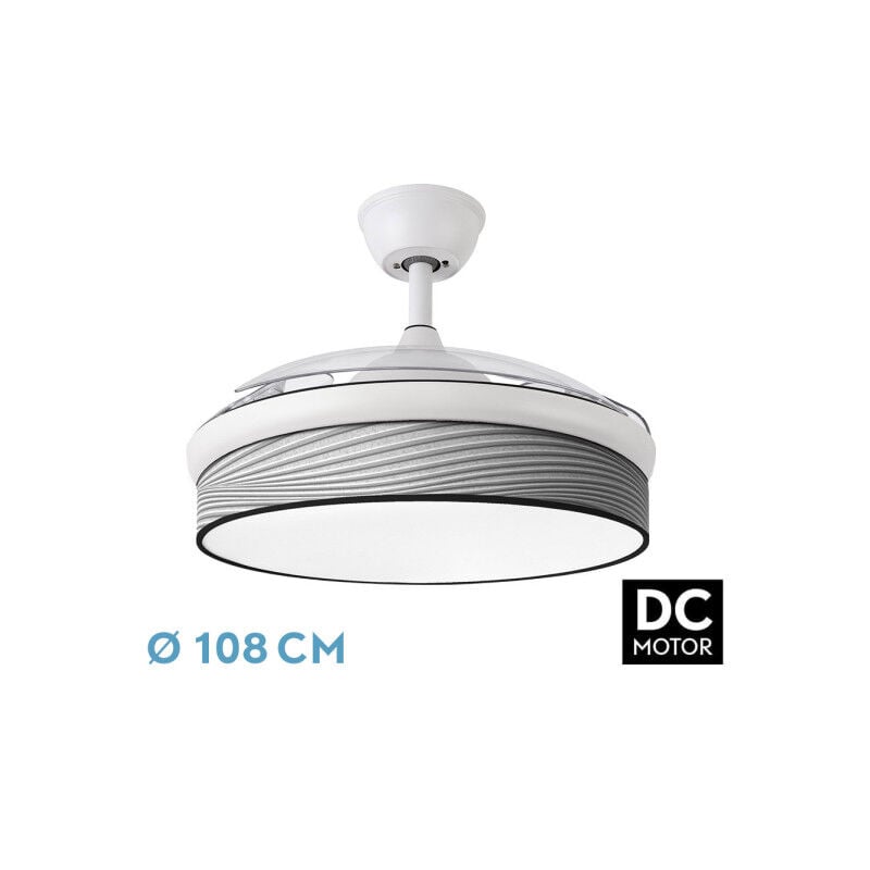 foto del prodotto ventilatore dc fashion 72w bianco grigio scuro 108d 3aspas 7200lm 3000k,4000k,6000k telecomando memoria timer