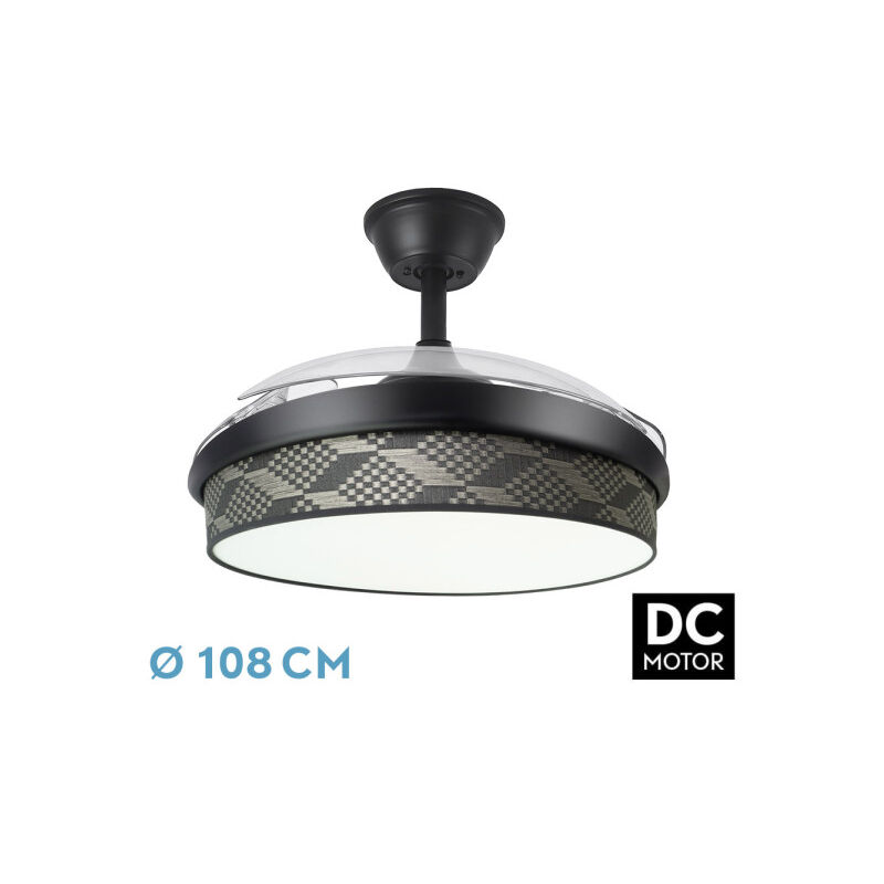 foto del prodotto ventilatore dc fashion 72w nero grigio tetris 108d 3aspas 7200lm 3000 4000 6000k telecomando memoria timer