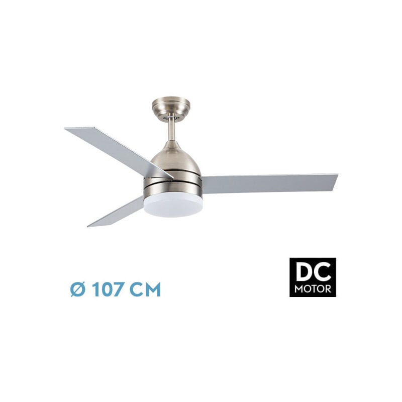 foto del prodotto ventilatore dc legio 26w nickel 3aspas silver haya 107d 2950lm 3000 4000 6000k telecomando memoria timer