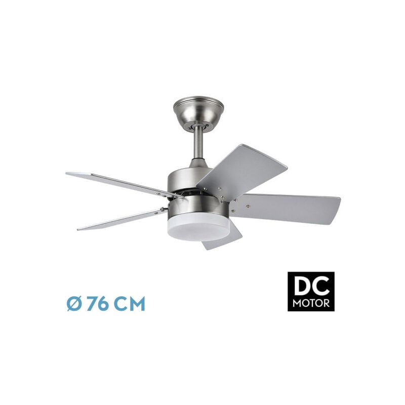 foto del prodotto ventilatore dc marta 36w nichel 5 pale rev. faggio argento 41x76d 3060lm con telecomando, memoria e timer 3000k,4000k,6000k