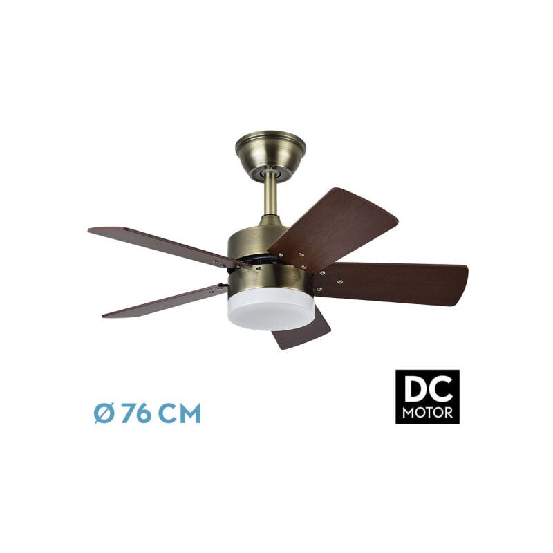 foto del prodotto ventilatore dc marta 36w pelle 5 pale rev. ciliegio noce 41x76d 3060lm con telecomando, memoria e temp. 3000k,4000k,6000k