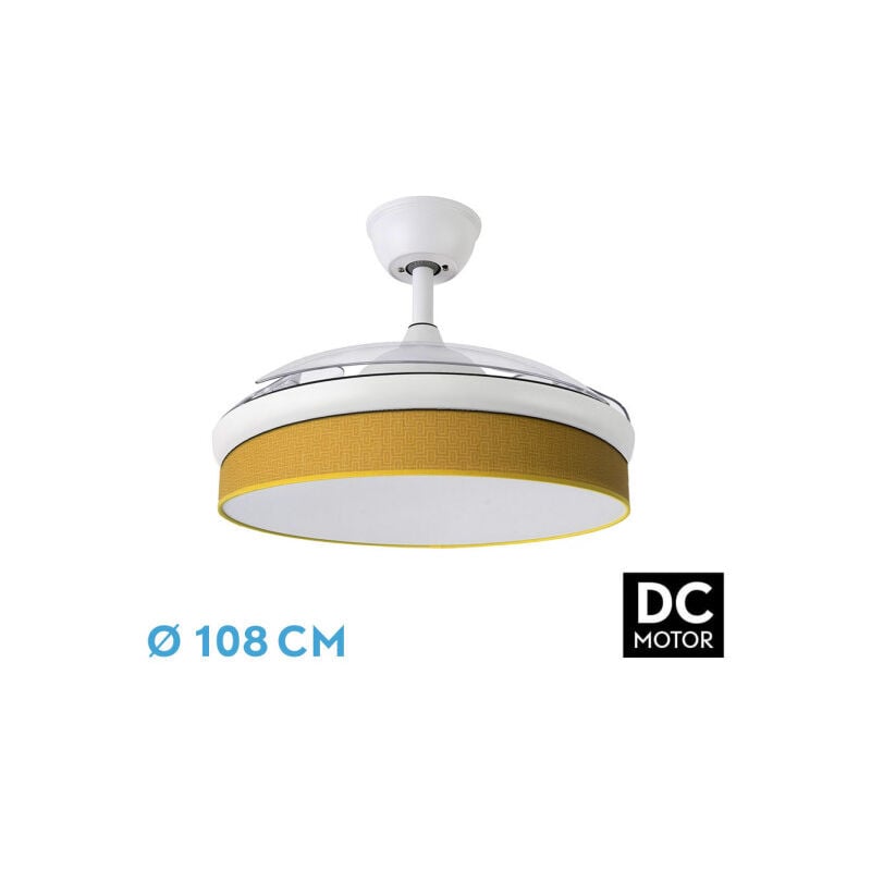 foto del prodotto ventilatore dc moda 72w bianco giallo 108d 3aspas 7200lm 3000 4000 6000k telecomando memoria timer