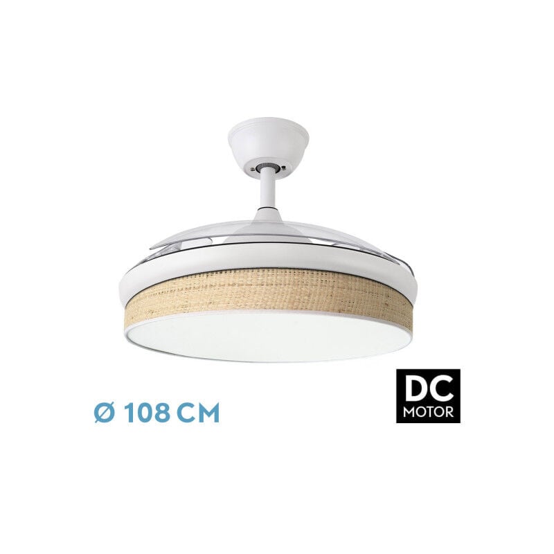 foto del prodotto ventilatore dc moda 72w bianco marrone 108d 3asps 7200lm 3000k,4000k,6000k telecomando memoria timer