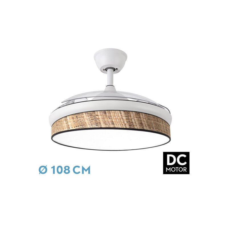 foto del prodotto ventilatore dc moda 72w bianco marrone scuro 108d 3asps 7200lm 3000k,4000k,6000k telecomando memoria timer