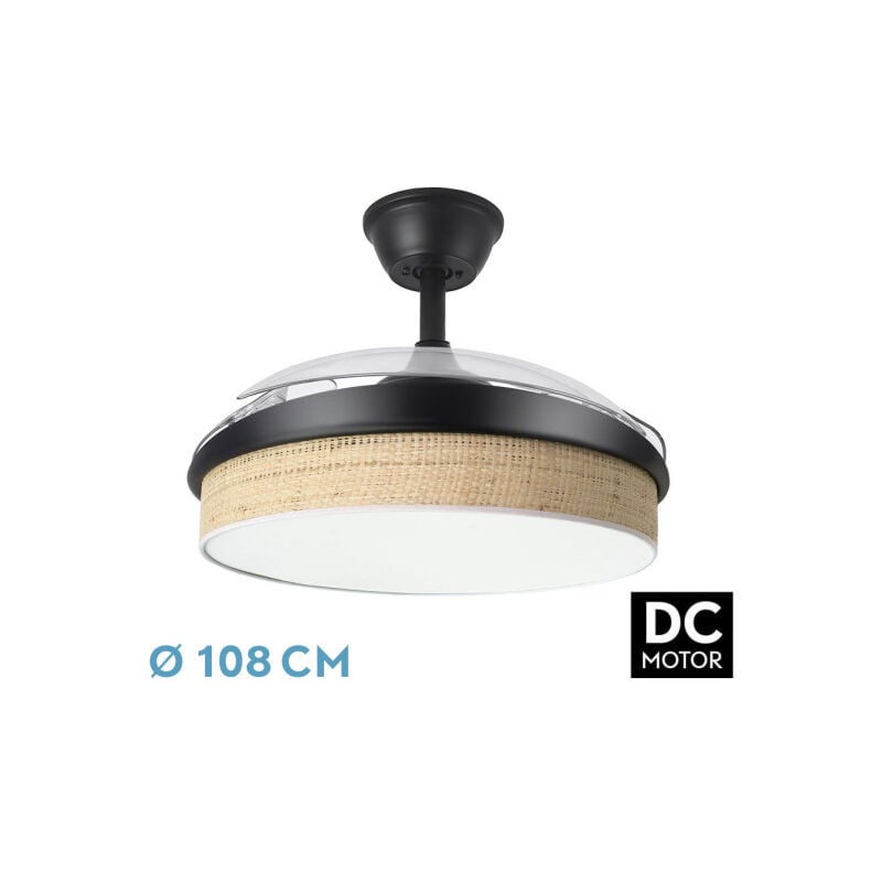 foto del prodotto ventilatore dc moda 72w nero marrone chiaro 108d 3apas 7200lm 3000k,4000k,6000k telecomando memoria timer