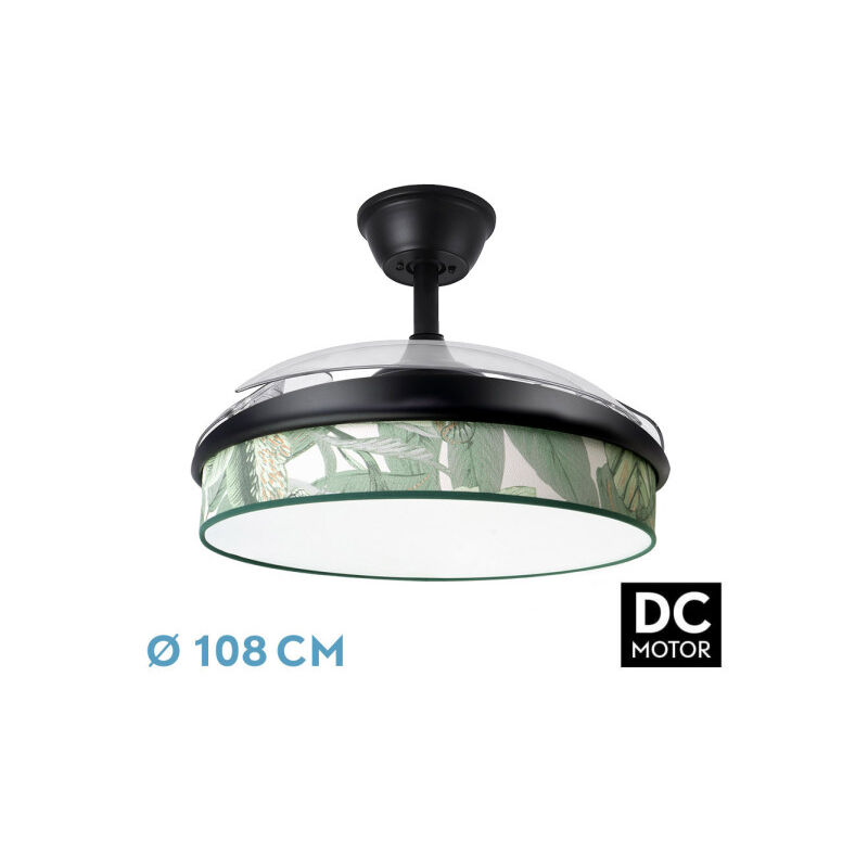 foto del prodotto ventilatore dc moda 72w nero verde foglia 108d 3aspas 7200lm 3000k,4000k,6000k telecomando memoria timer