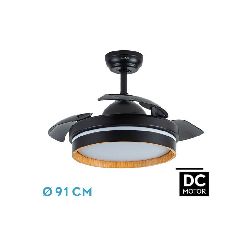 foto del prodotto ventilatore dc nalon 48w nero legno scuro 3 stadi 91d 4800lm 3000 4500 6000k remoto memoria timer fabrilamp