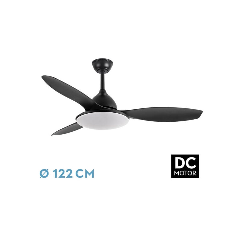 foto del prodotto ventilatore dc nero yael 72w 3000 4000 6000k 122d 7200llm 3 pale, telecomando timer memoria