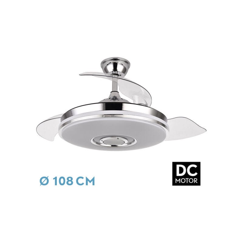 foto del prodotto ventilatore dc noto 72w 6120lm cromo 3asp.desp.108d 3 colori rgb bluetooth, telecomando, memoria e altoparlante