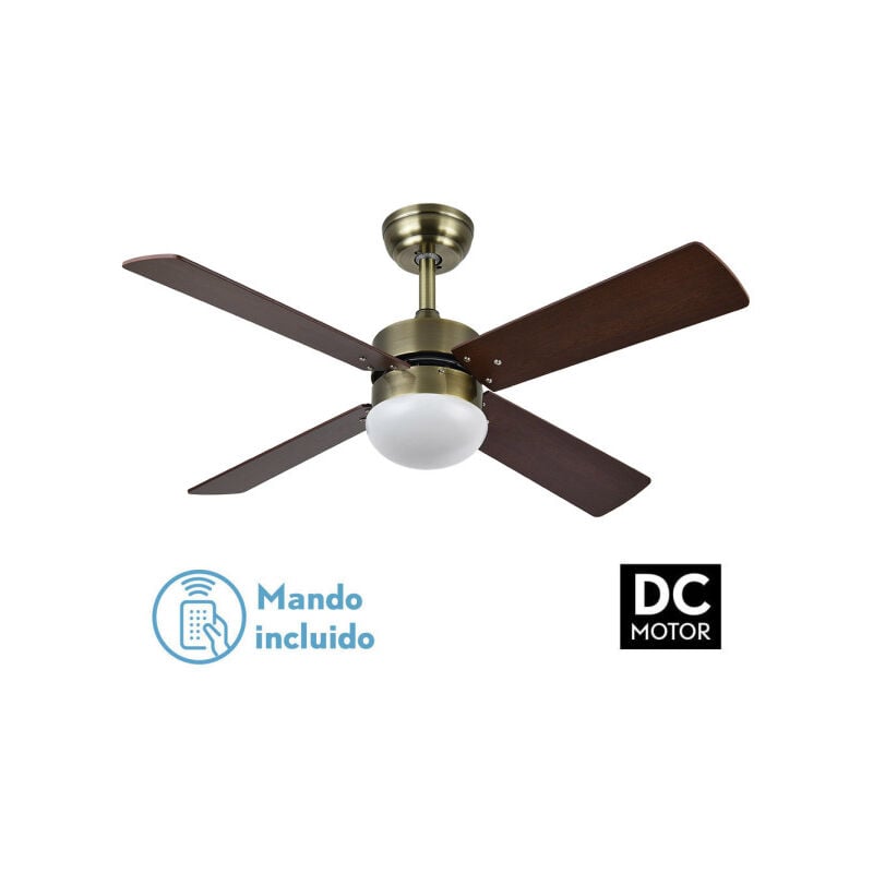 foto del prodotto ventilatore dc sofia 2xe27 pelle 4 pale rev.ciliegio noce 40x107d con timer remoto