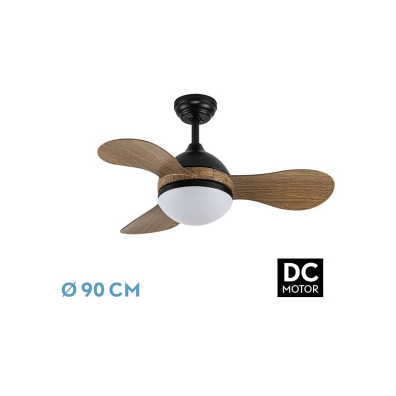 foto del prodotto ventilatore dc solido 24w nero 3aspas legno 91d 2640lm 3000k,4000k,6500k telecomando memoria timer