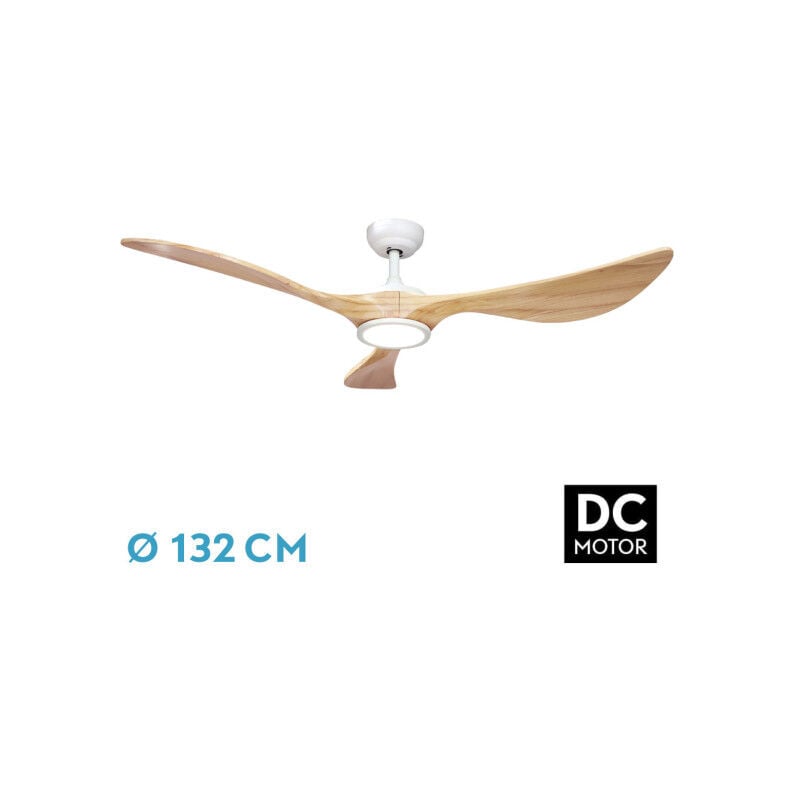 foto del prodotto ventilatore dc viana 18w bianco faggio 3aspas 132d dimmerabile 2250lm intensit 3000k, 4000k, 6000k telecomando timer memoria