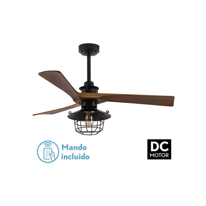 foto del prodotto ventilatore dc vulturno black 1xe27 3 lame oak 6 velocità con terremoto e timer 53/65,5x132x132 cm - fabrilamp