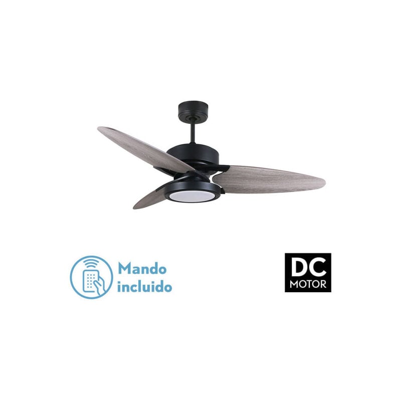 foto del prodotto ventilatore dccross 30w nero 3 lame grigio oak 6vel. 3 colori 3250lm 132d telecomando, memoria e timer fabrilamp