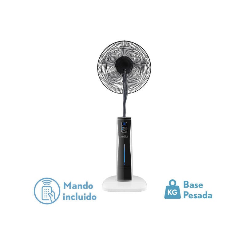 foto del prodotto ventilatore de corvo in piedi nero bianco 3 velocit .75w.5asp nebulizzatore 125x43x40cm telecomando e timer, serbatoio acqua de 2l