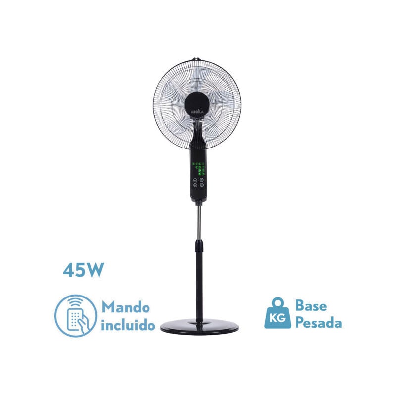 foto del prodotto ventilatore de foot rodium nero 3vel 45w regx43x40cm oscillante 5asp.tattile c remoto e timer