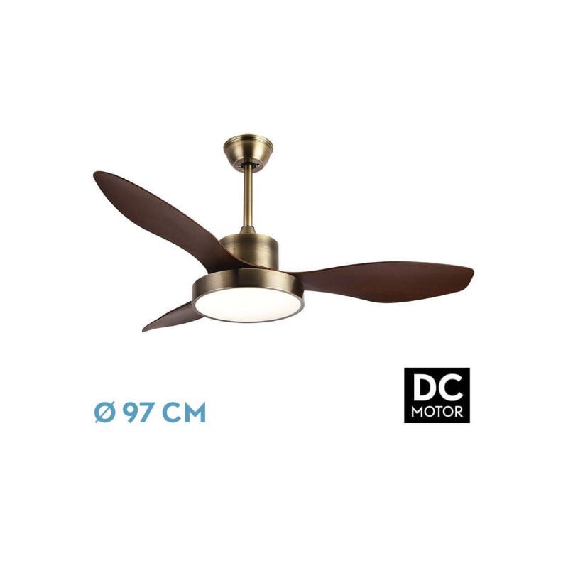 foto del prodotto ventilatore hayate dc color pelle con three oak coloured blades con 6 velocit regolabili con 3 temperature oflight telecomando incluso