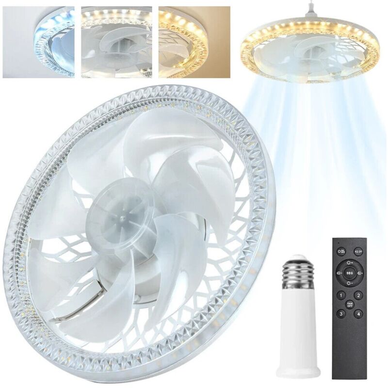 foto del prodotto ventilatore lampada led e27 dimmerabile 3 colori luce 45w con telecomando 30cm