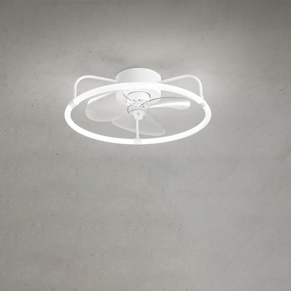 foto del prodotto ventilatore moderno lem metallo bianco acrilico trasparente led 30w cct