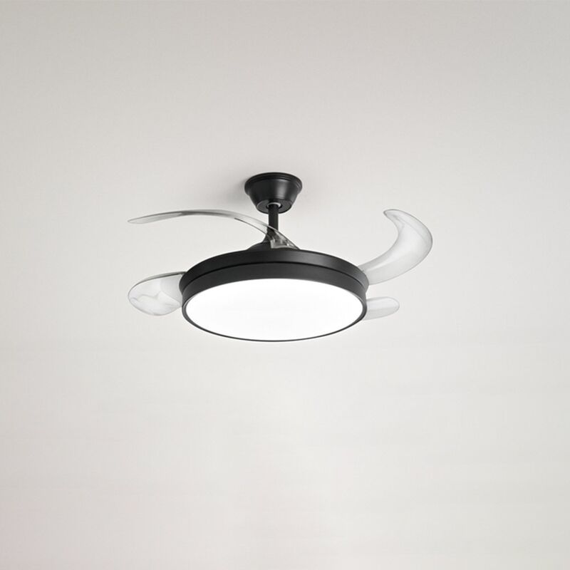 foto del prodotto ventilatore moderno open metallo nero acrilico trasparente led 36w cct