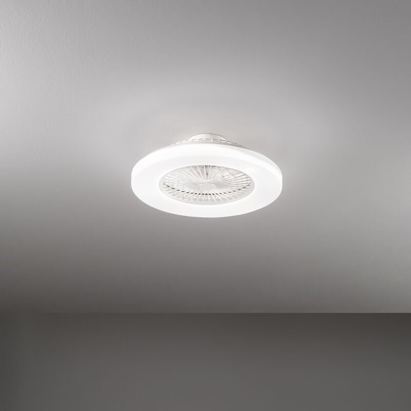 foto del prodotto ventilatore moderno ring metallo bianco acrilico trasparente led 40w cc