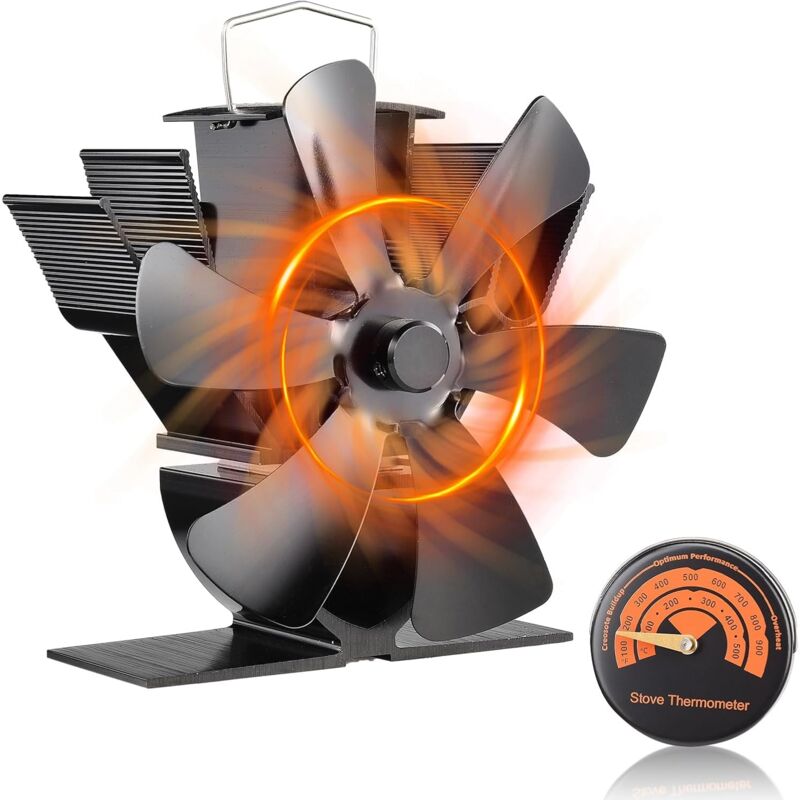 foto del prodotto ventilatore per camino ad avvio automatico, ventilatore per camino alimentato a calore, ventilatore per forno silenzioso a 6 pale per