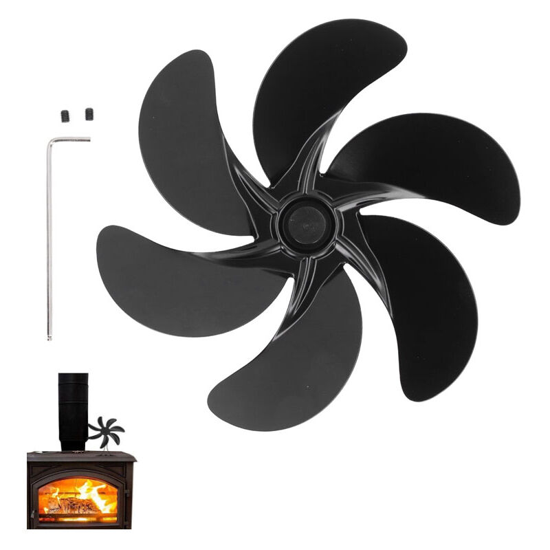 foto del prodotto ventilatore per camino ej.life a 6 pale, accessorio per ventilatore per stufa a legna in lega di alluminio nero