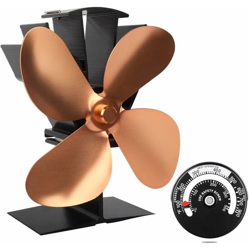 foto del prodotto ventilatore per stufa a 4 pale, silenzioso, per stufa a legna o camino ecologico xvx gold