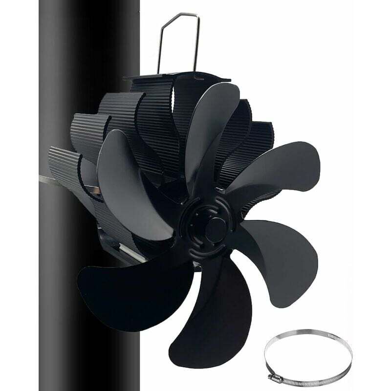 foto del prodotto ventilatore per stufa a legna 6 pale con termometro dispositivo di riscaldamento alimentato da ventola per camino collegato alla canna fumaria per