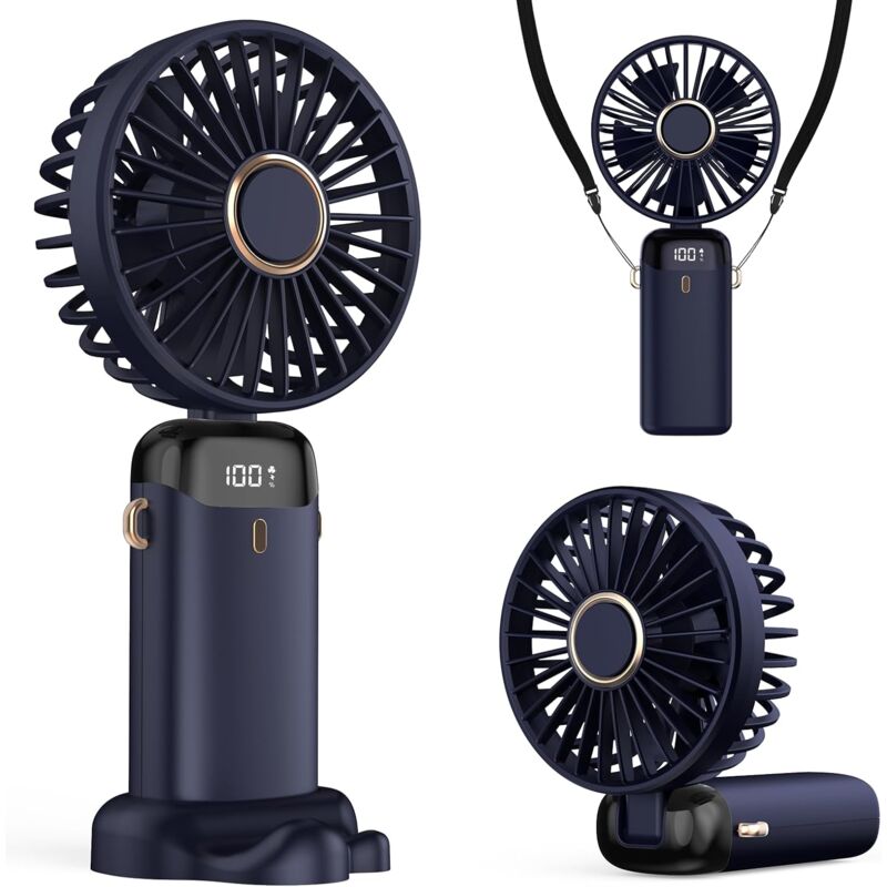 foto del prodotto ventilatore portatile 6000mah usb con display led 3 in 1, pieghevole, da mano collo tavolo, inclinabile di 90 , ideale per ufficio, camera da letto,