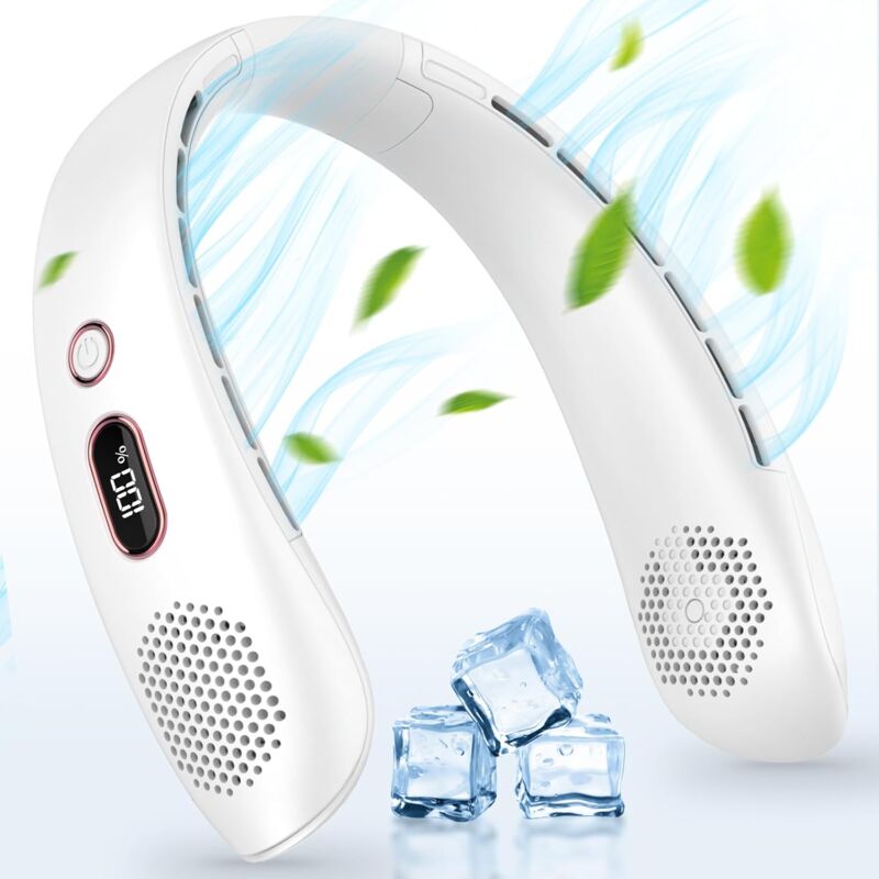 foto del prodotto ventilatore portatile da collo, mini ventilatore usb ricaricabile senza pale, ventilatore da collo pi fresco con led, ventilatore da collo portatile