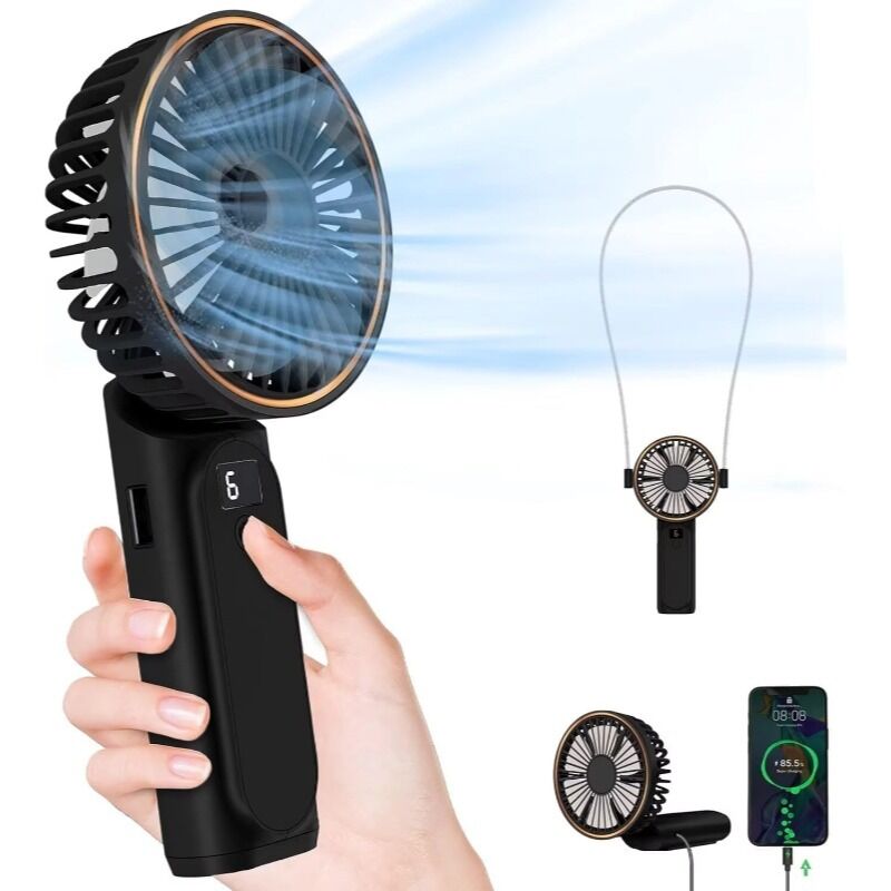 immagine 0 del prodotto ventilatore portatile, mini ventilatore pieghevole a 180 , 6 velocit , display lcd, ultra silenzioso, 3600 mah, formato tascabile, per interni ed