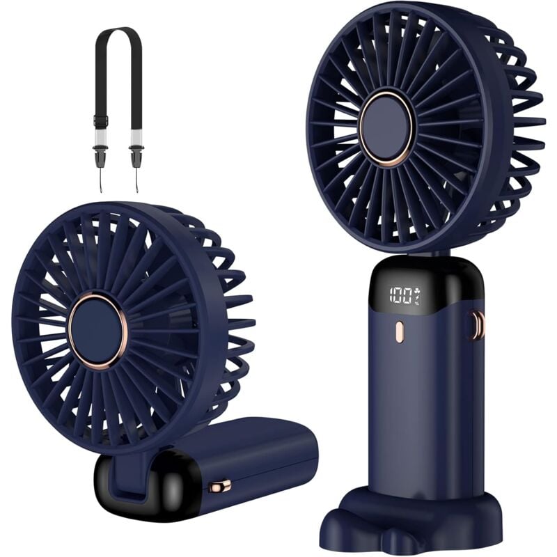 foto del prodotto ventilatore portatile, mini ventilatore portatile ricaricabile tramite usb, piccolo ventilatore tascabile a 5 velocità con base, ventilatore da